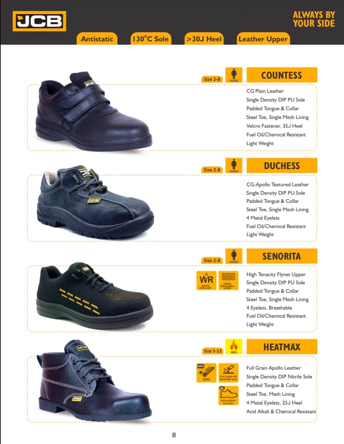 Countess, Duchess, Senorita and Heatmax safety shoes