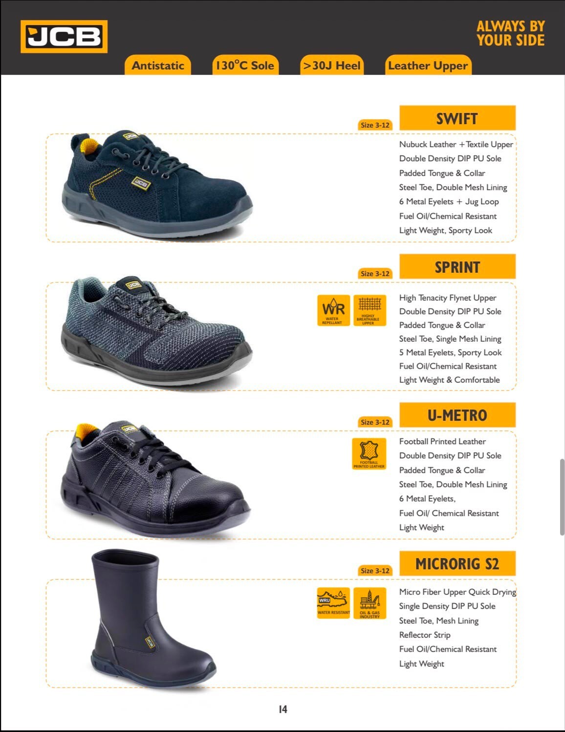 Swift, Sprint, U-Metro and Microrig S2 safety shoes